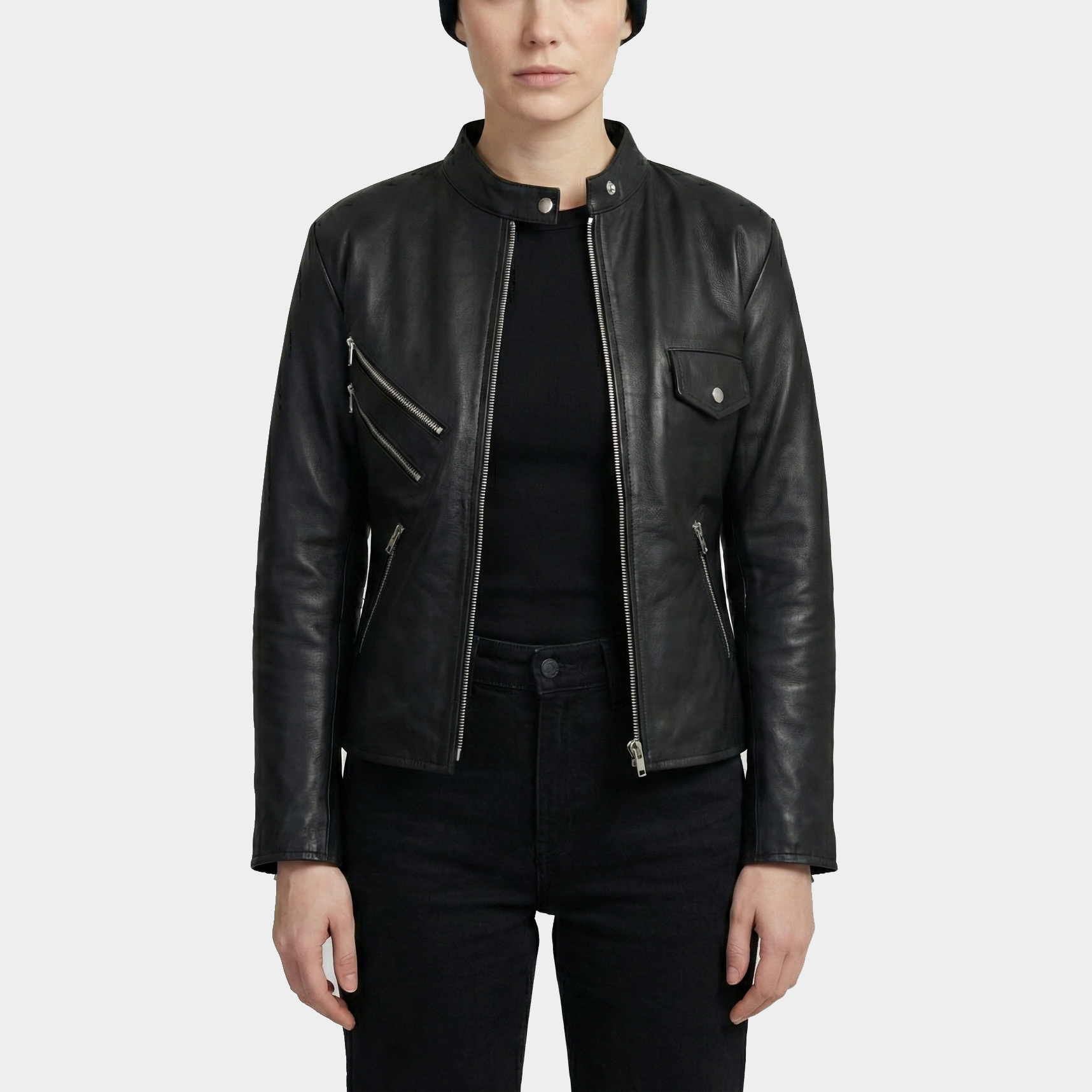 Nancy Black Leather Moto Jacket – Poshéle