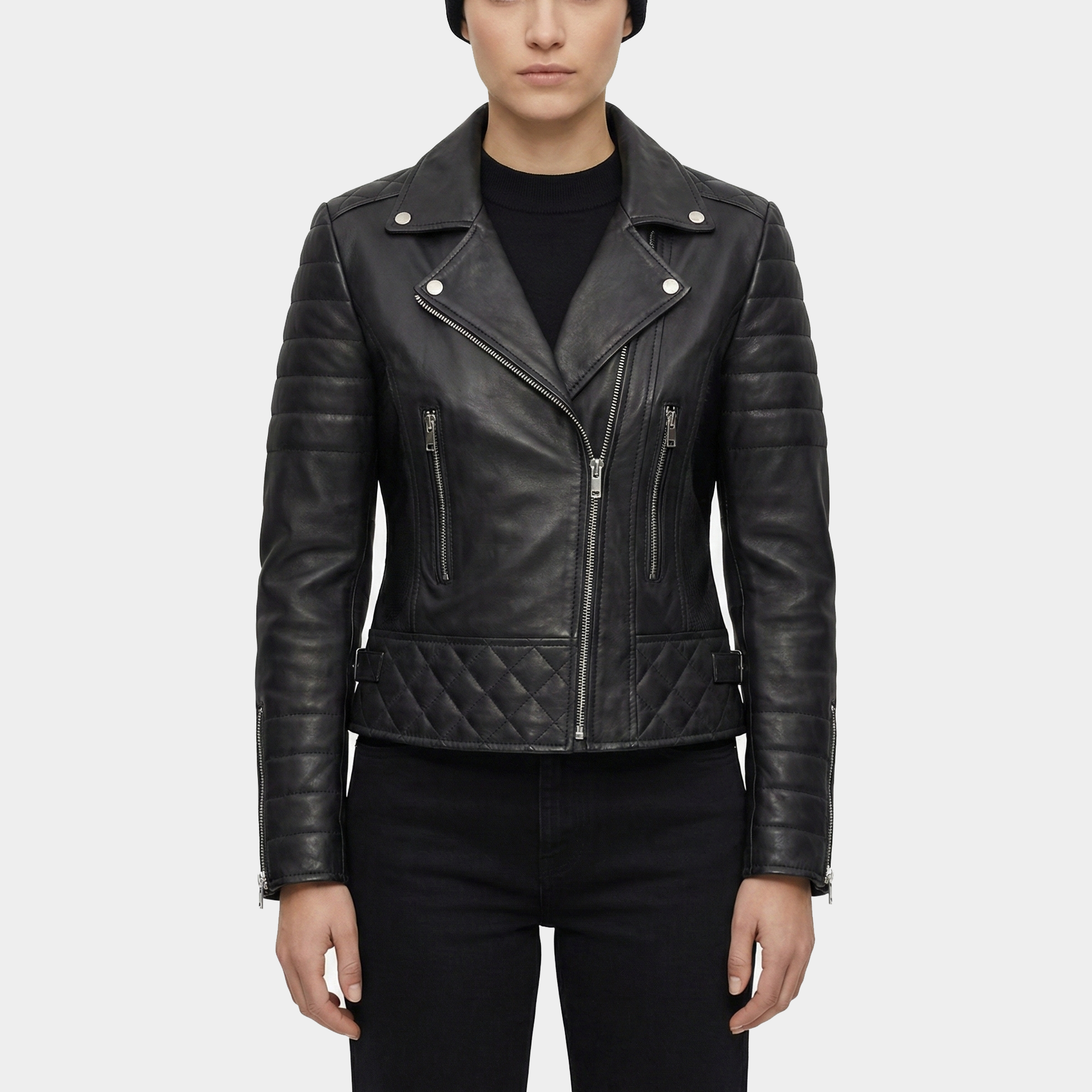 Ravenna Black Quilted Leather Biker Jacket – Poshéle