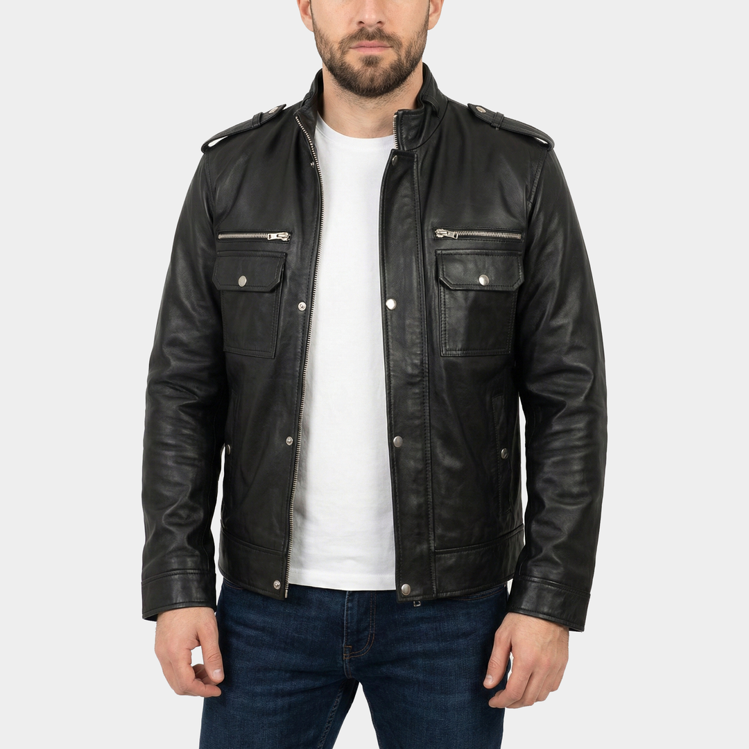 Andy Black Leather Field Jacket – Poshéle