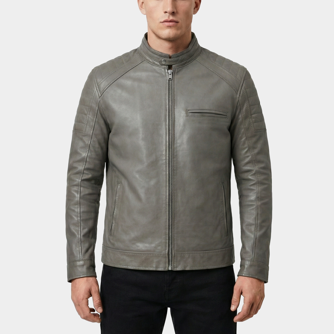 Jackson Grey Leather Biker Jacket – Poshéle
