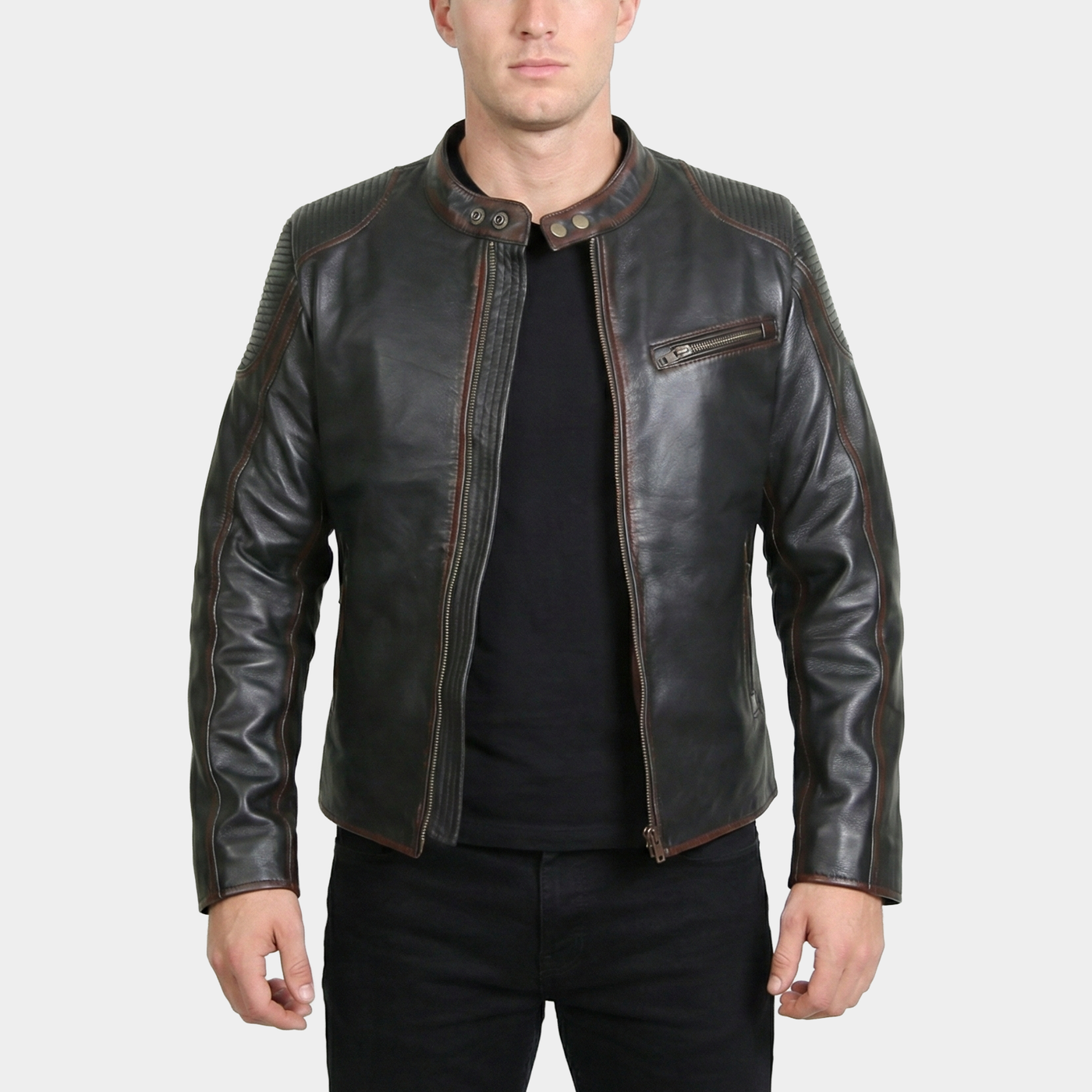 Jamie Black Leather Cafe Racer Jacket – Poshéle