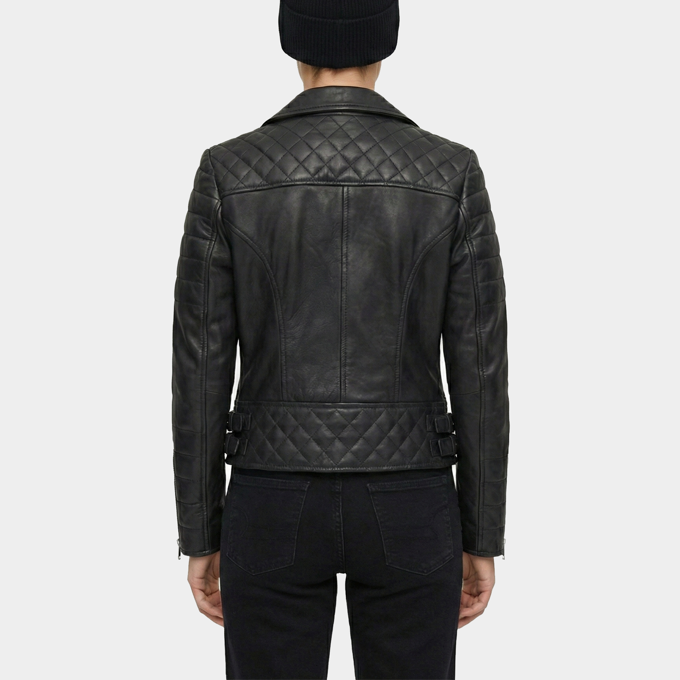 Ravenna Black Quilted Leather Biker Jacket – Poshéle