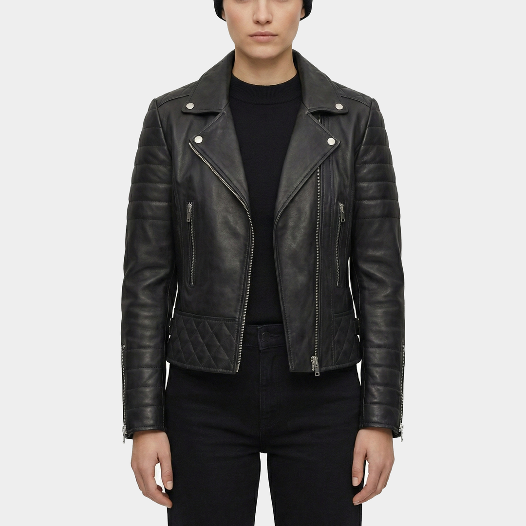 Ravenna Black Quilted Leather Biker Jacket – Poshéle