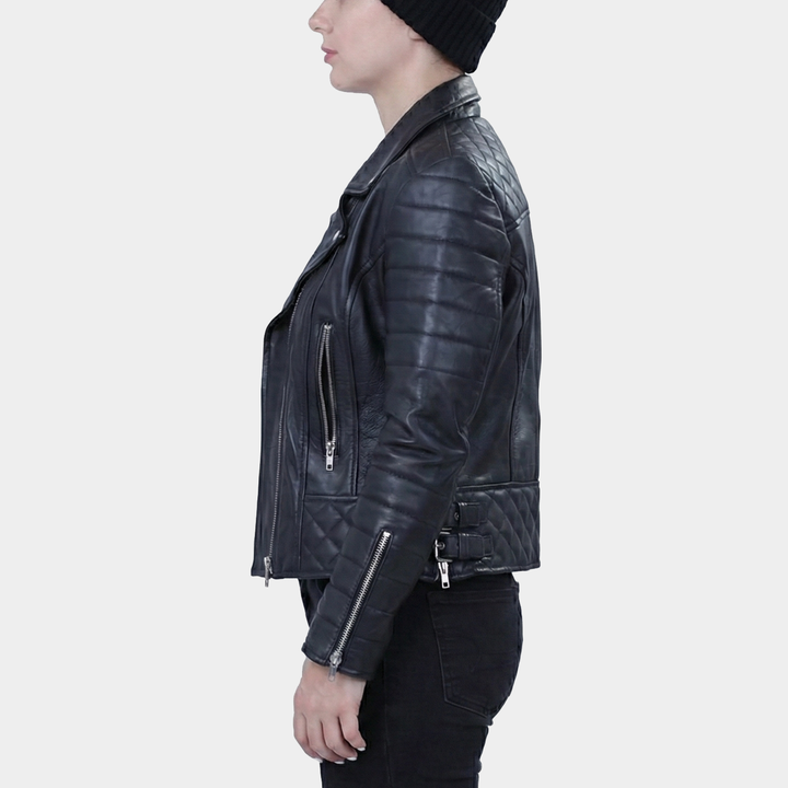 Ravenna Black Quilted Leather Biker Jacket – Poshéle