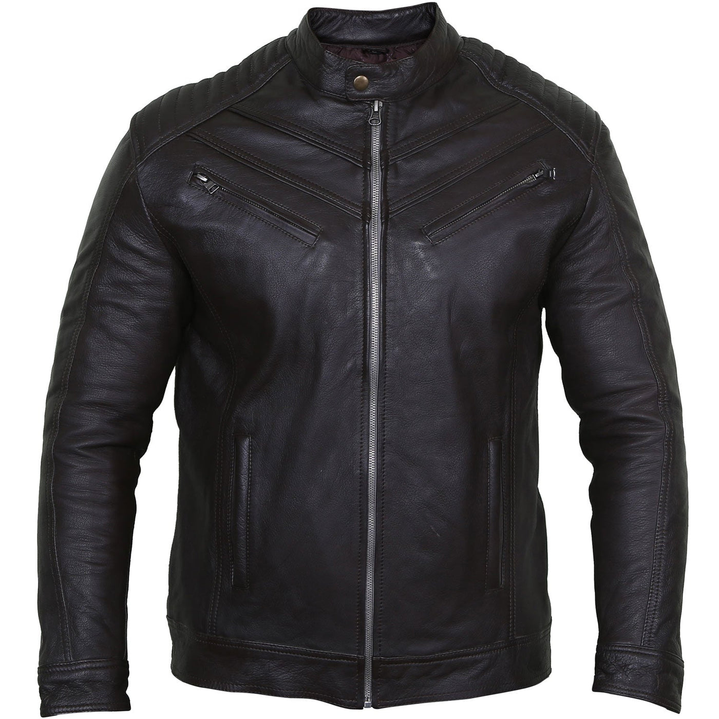 Andrew Black Quilted Leather Biker Jacket Front Pose