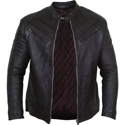 Andrew Black Quilted Leather Biker Jacket Open Front