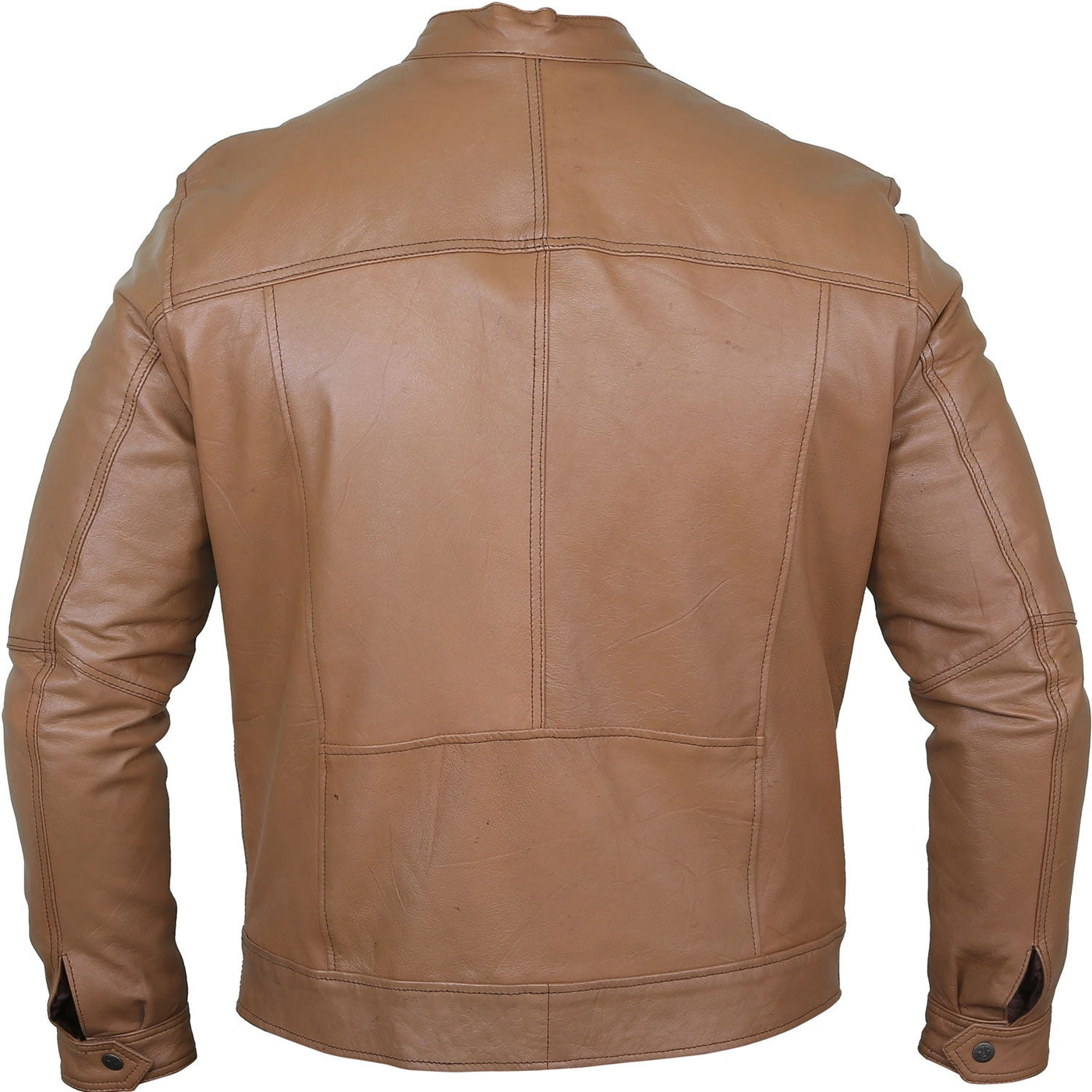 Chase Light Brown Leather Biker Jacket Back Pose