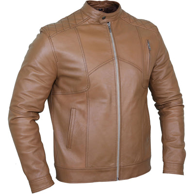 Chase Light Brown Leather Biker Jacket Right Side Pose