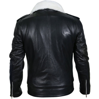 Dale Black Leather Jacket with Fur Collar Back Pose