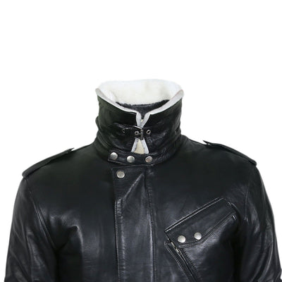 Dale Black Leather Jacket with Fur Collar Details