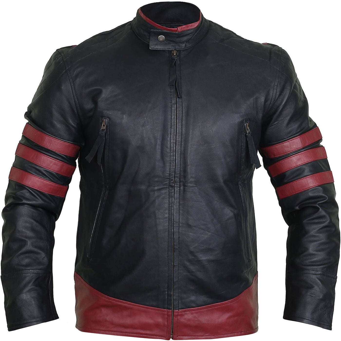 Henry Red and Black Leather Biker Jacket Front Pose