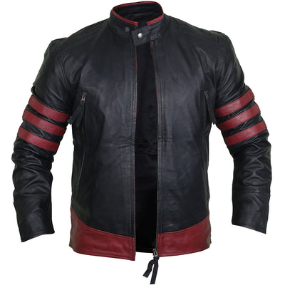 Henry Red and Black Leather Biker Jacket Open Front