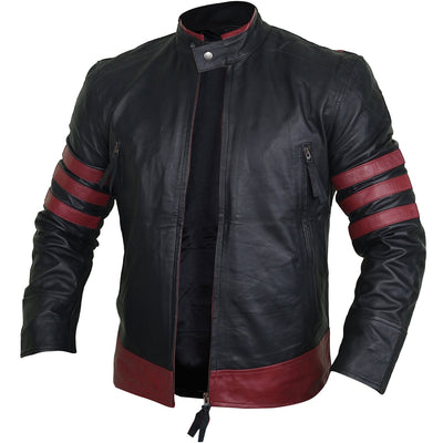 Henry Red and Black Leather Biker Jacket Side