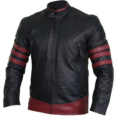 Henry Red and Black Leather Biker Jacket Left Side Pose