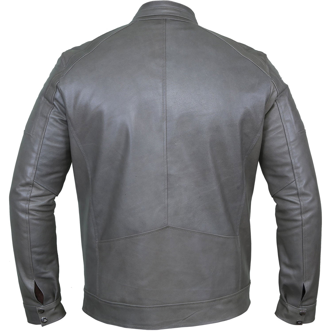 Jackson Grey Leather Biker Jacket Back Pose