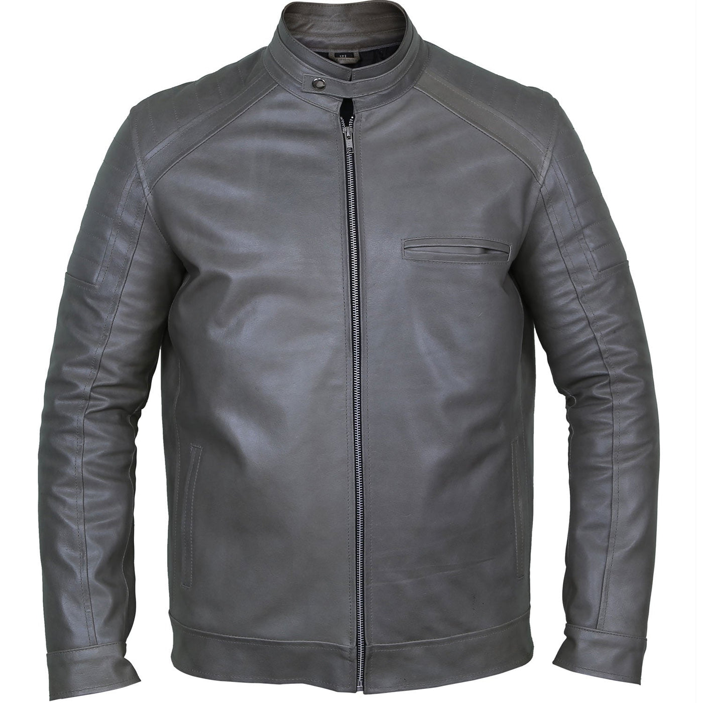 Jackson Grey Leather Biker Jacket Front Pose