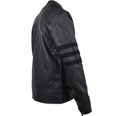 James Black Striped Leather Jacket Tilted Back