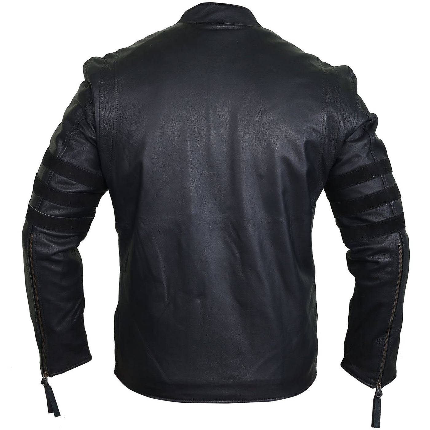 James Black Striped Leather Jacket Back Pose