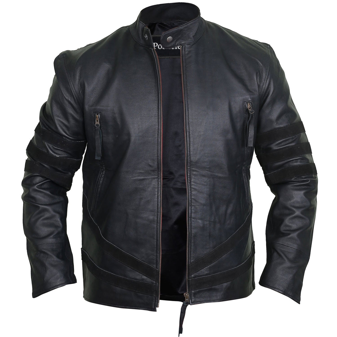 James Black Striped Leather Jacket Open Front