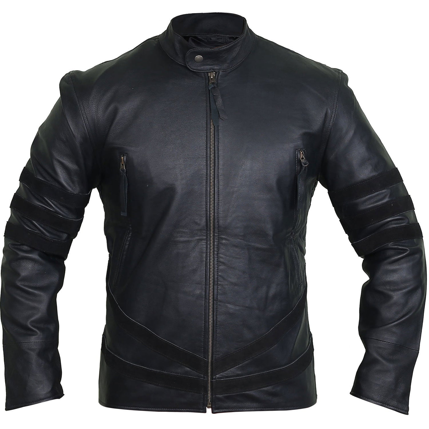 James Black Striped Leather Jacket Front Pose