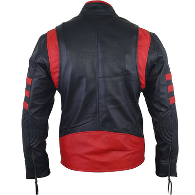 Liam Red and Black Leather Biker Jacket Back