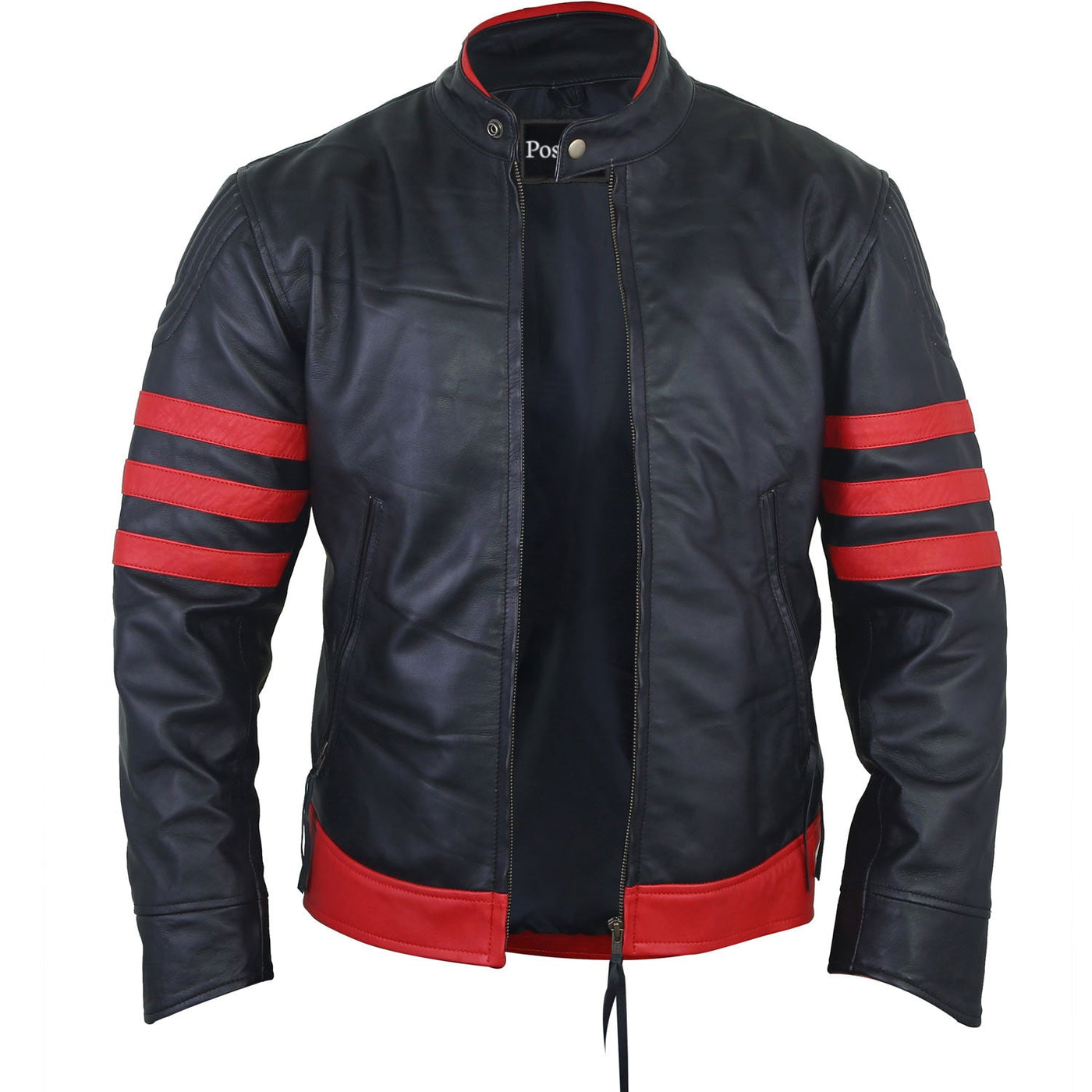 Liam Red and Black Leather Biker Jacket Open Front