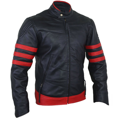 Liam Red and Black Leather Biker Jacket Side Pose