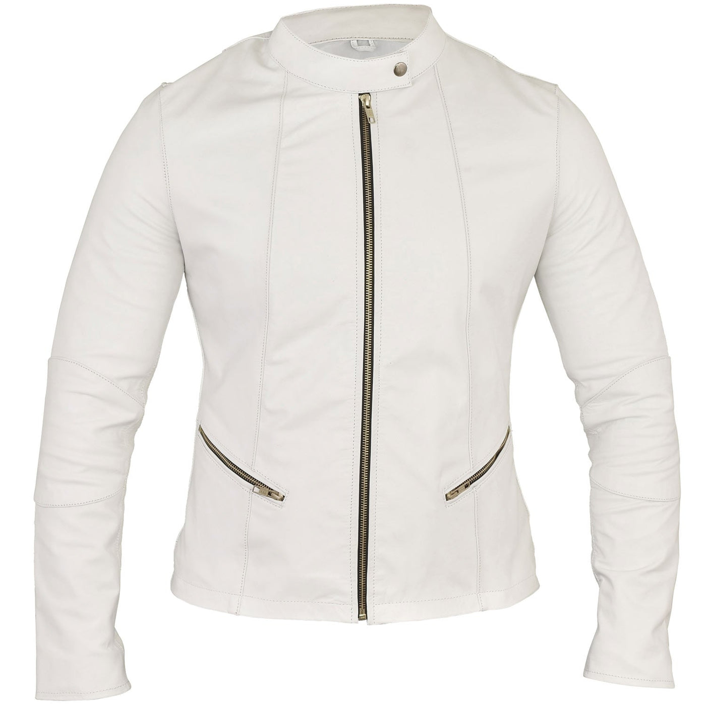 Sophia White Leather Jacket with Gold Hardware Front